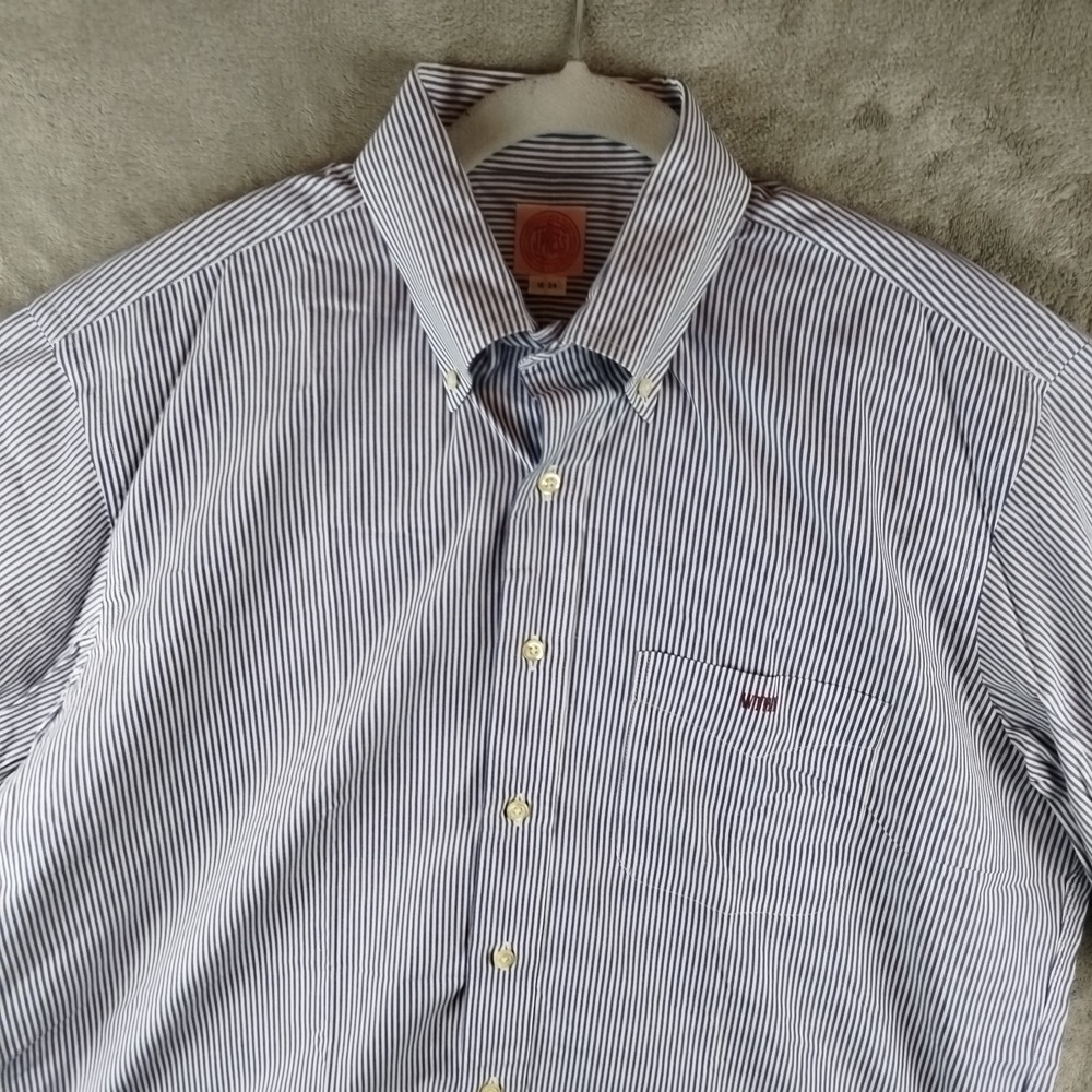 J. Press Blue Striped Button Down Dress Shirt 16-34 Cotton Made in USA